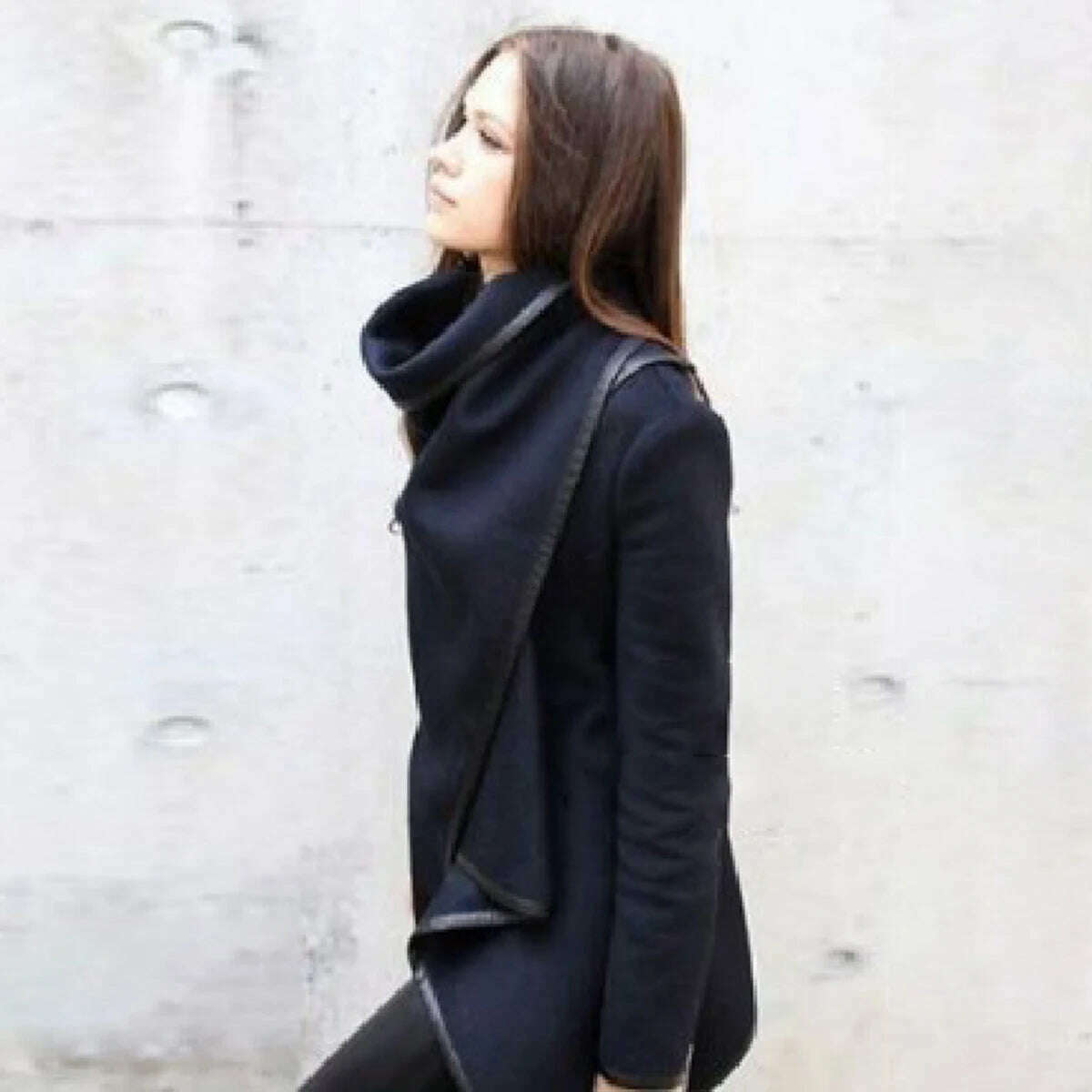 KIMLUD, Yeezzi Female Asymmetric Coats Autumn Winter Fashion High-Neck Long Sleeves Solid Color Split-Joint Coat For Women 2022 New, KIMLUD Womens Clothes
