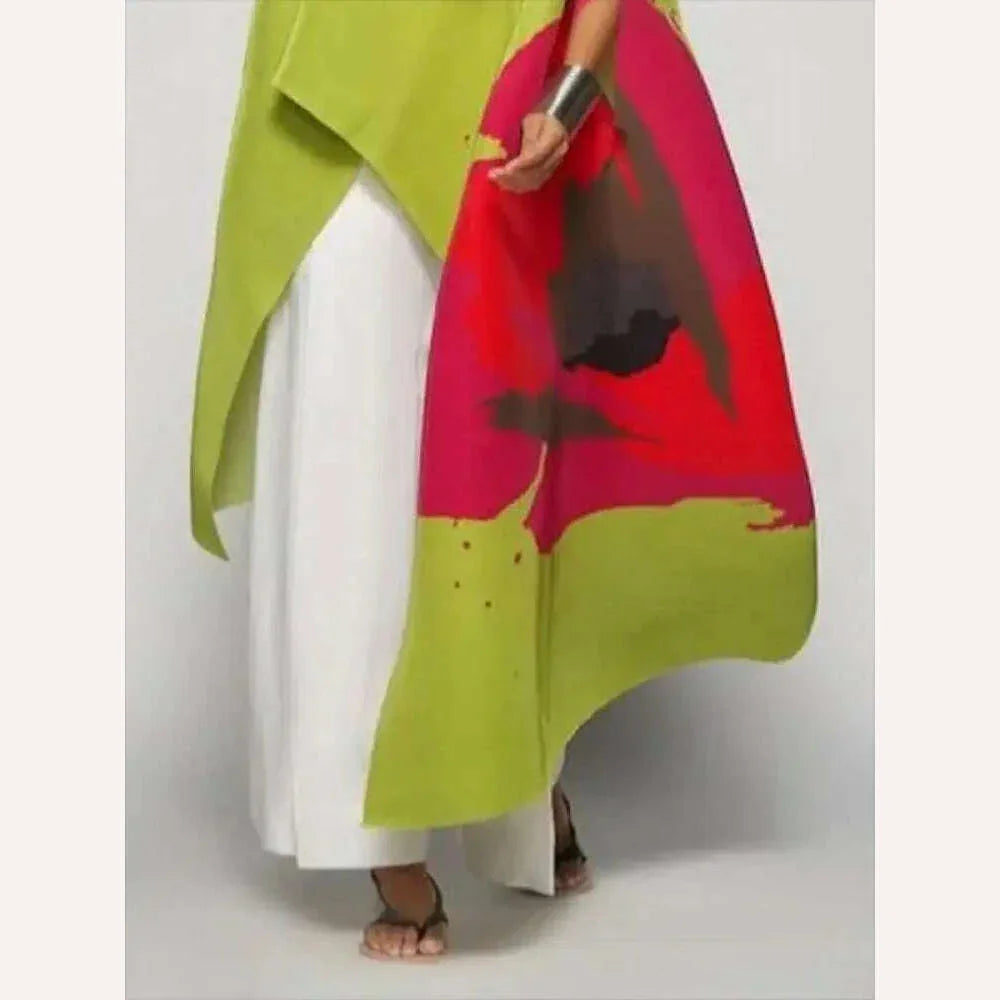 KIMLUD, Yeezzi Female Fashion Asymmetric Contrast Color Printed Off-The-Shoulder T-Shirts 2023 New Summer Batwing Sleeves Elegant Tops, KIMLUD Womens Clothes