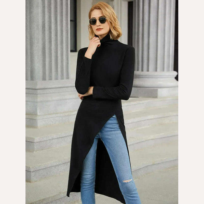 KIMLUD, Yeezzi Female Fashion Simple Long Sleeve High-Neck T-Shirts 2023 New Spring Autumn Split-Side Causal Black Skinny Tops For Women, KIMLUD Womens ClothesKIMLUD, Yeezzi Female Fashion Simple Long Sleeve High-Neck T-Shirts 2023 New Spring Autumn Split-Side Causal Black Skinny Tops For Women, black / S, KIMLUD APPAREL - Womens Clothes