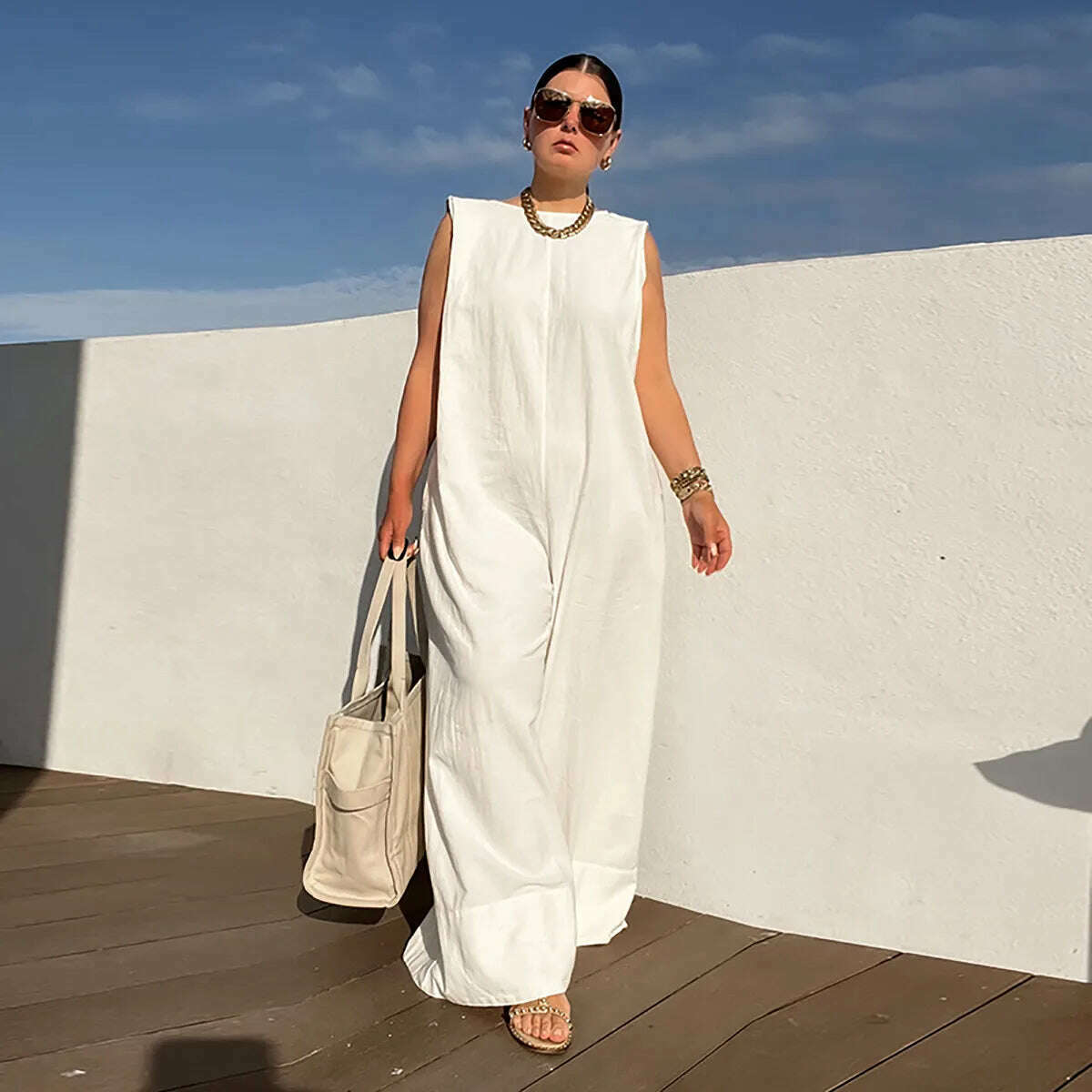 Yeezzi Solid Color Sleeveless Wide Leg Fitness Summer Fashion Female Loose White Black Casual Cool Jumpsuits for Women 2022 - KIMLUD