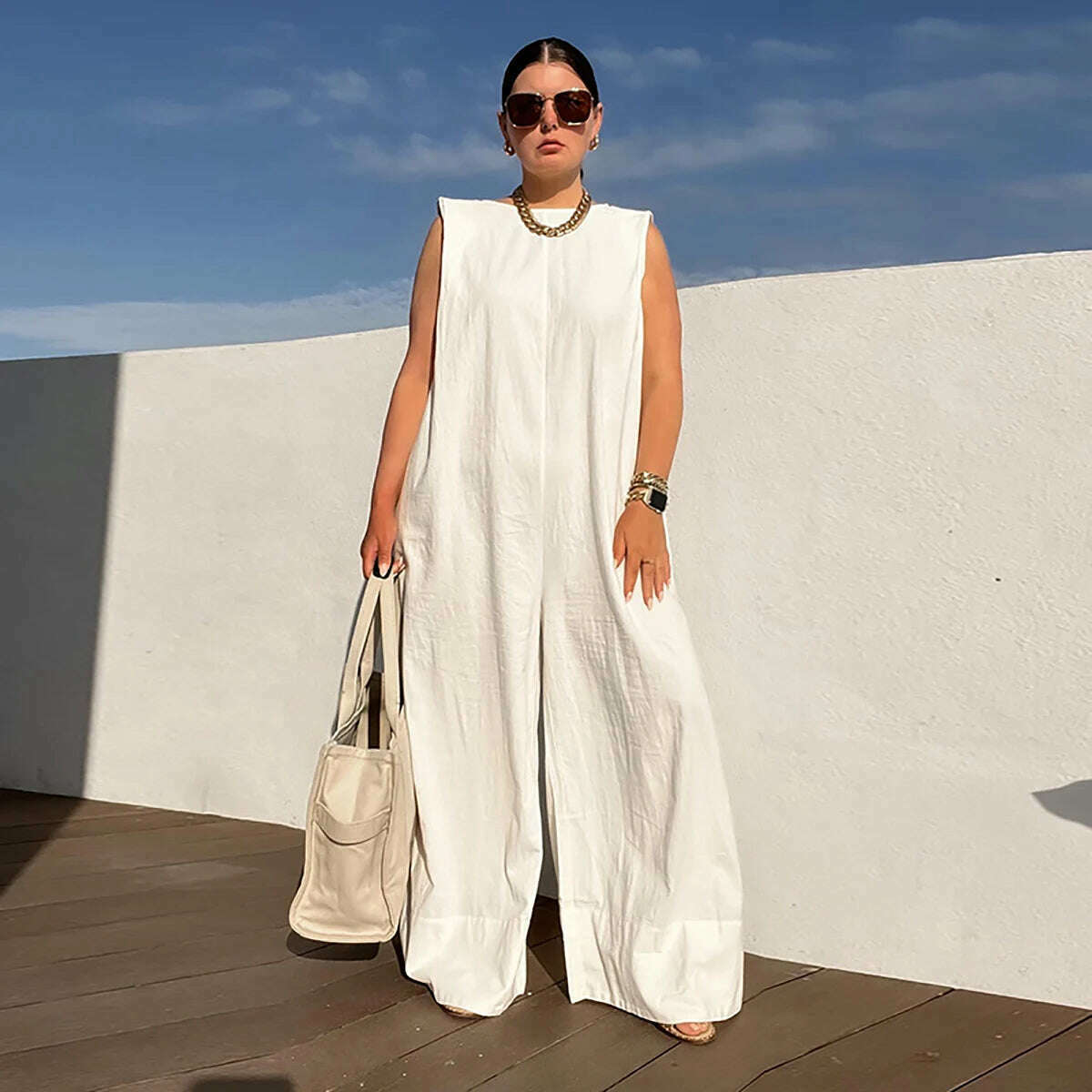 Yeezzi Solid Color Sleeveless Wide Leg Fitness Summer Fashion Female Loose White Black Casual Cool Jumpsuits for Women 2022 - KIMLUD