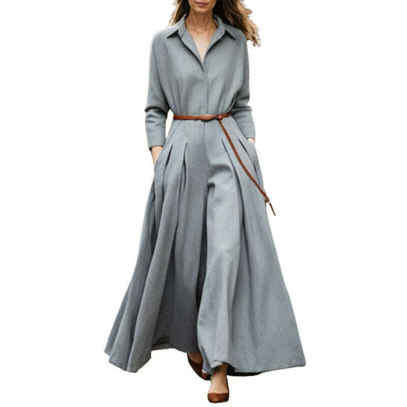 KIMLUD, Yeezzi Urban Female Long Sleeves Lapel Wide Leg Pleated Jumpsuits 2023 New Spring Autumn Casual Office Elegant One Piece Outfits, KIMLUD Womens Clothes