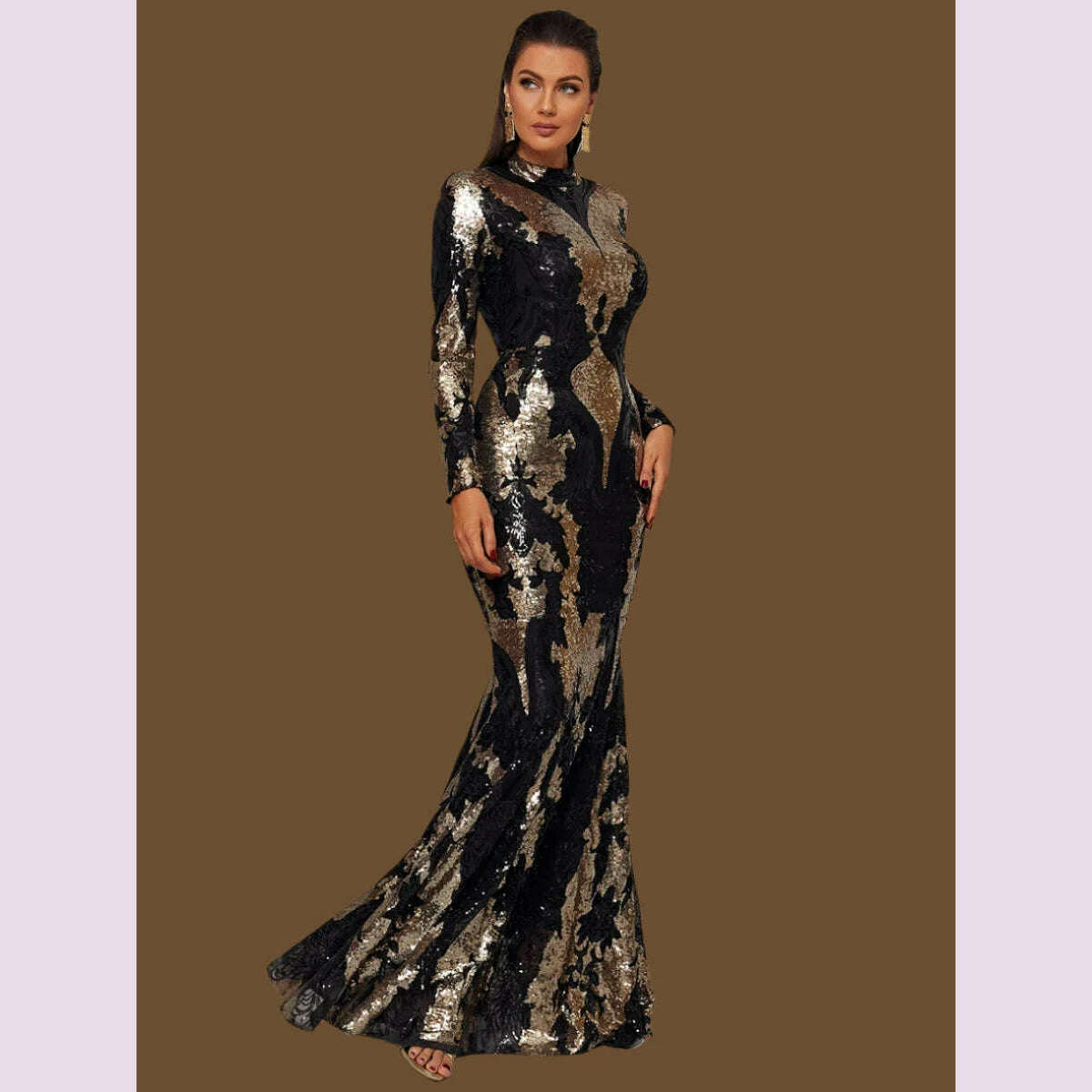 Yesexy New Women's Winter Long Sleeve Turtleneck Floor-Length Dress Black Elegant Dresses For Party Robe Vestidos - KIMLUD