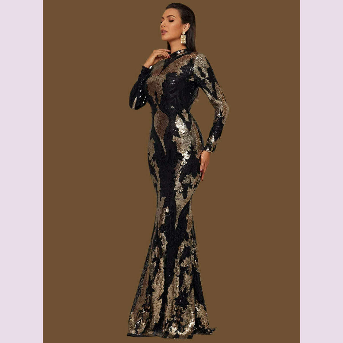 Yesexy New Women's Winter Long Sleeve Turtleneck Floor-Length Dress Black Elegant Dresses For Party Robe Vestidos - KIMLUD