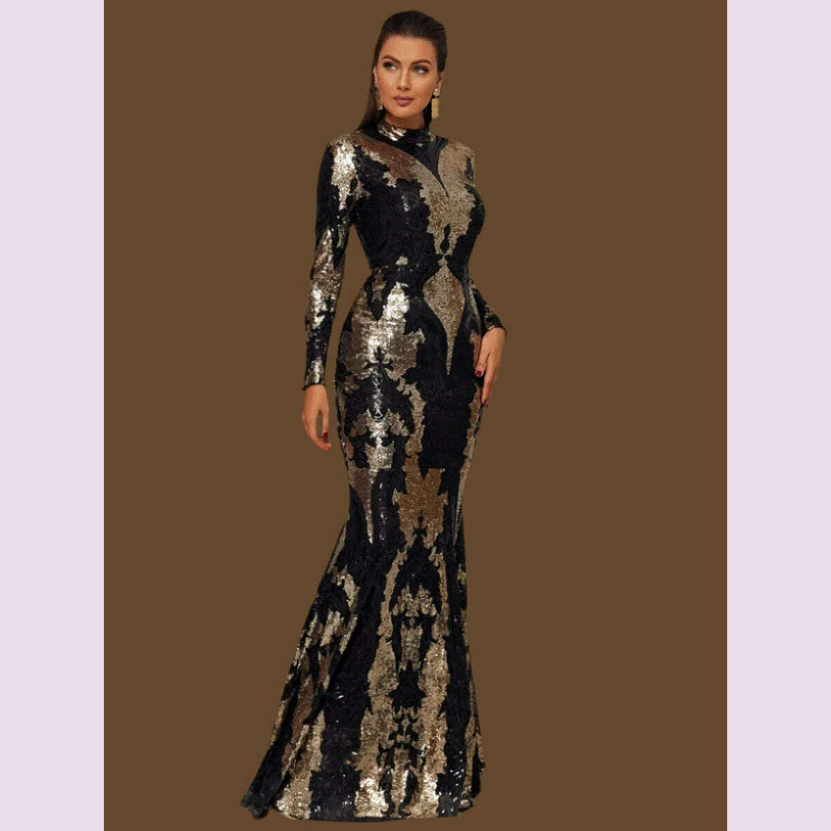 Yesexy New Women's Winter Long Sleeve Turtleneck Floor-Length Dress Black Elegant Dresses For Party Robe Vestidos - KIMLUD