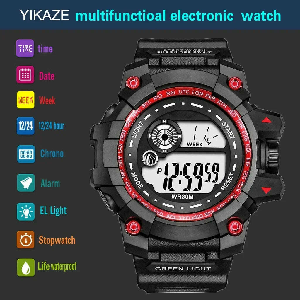 YIKAZE Men LED Digital Watches Luminous Fashion Sport Waterproof Watches For Man Date Army Military Clock Relogio Masculino - KIMLUD