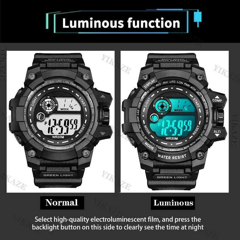 YIKAZE Men LED Digital Watches Luminous Fashion Sport Waterproof Watches For Man Date Army Military Clock Relogio Masculino - KIMLUD