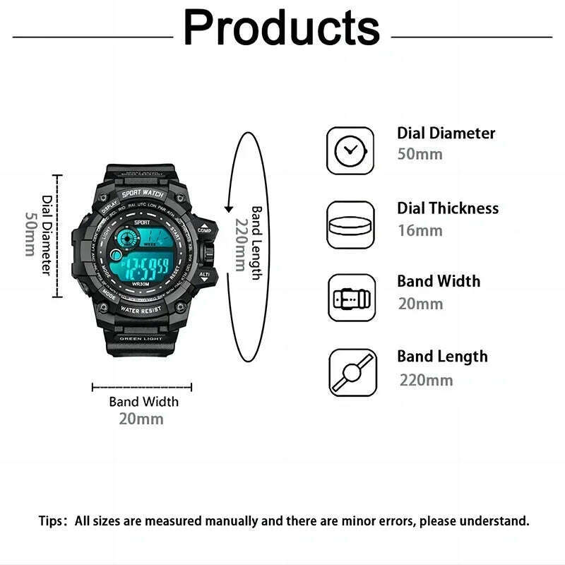 YIKAZE Men LED Digital Watches Luminous Fashion Sport Waterproof Watches For Man Date Army Military Clock Relogio Masculino - KIMLUD