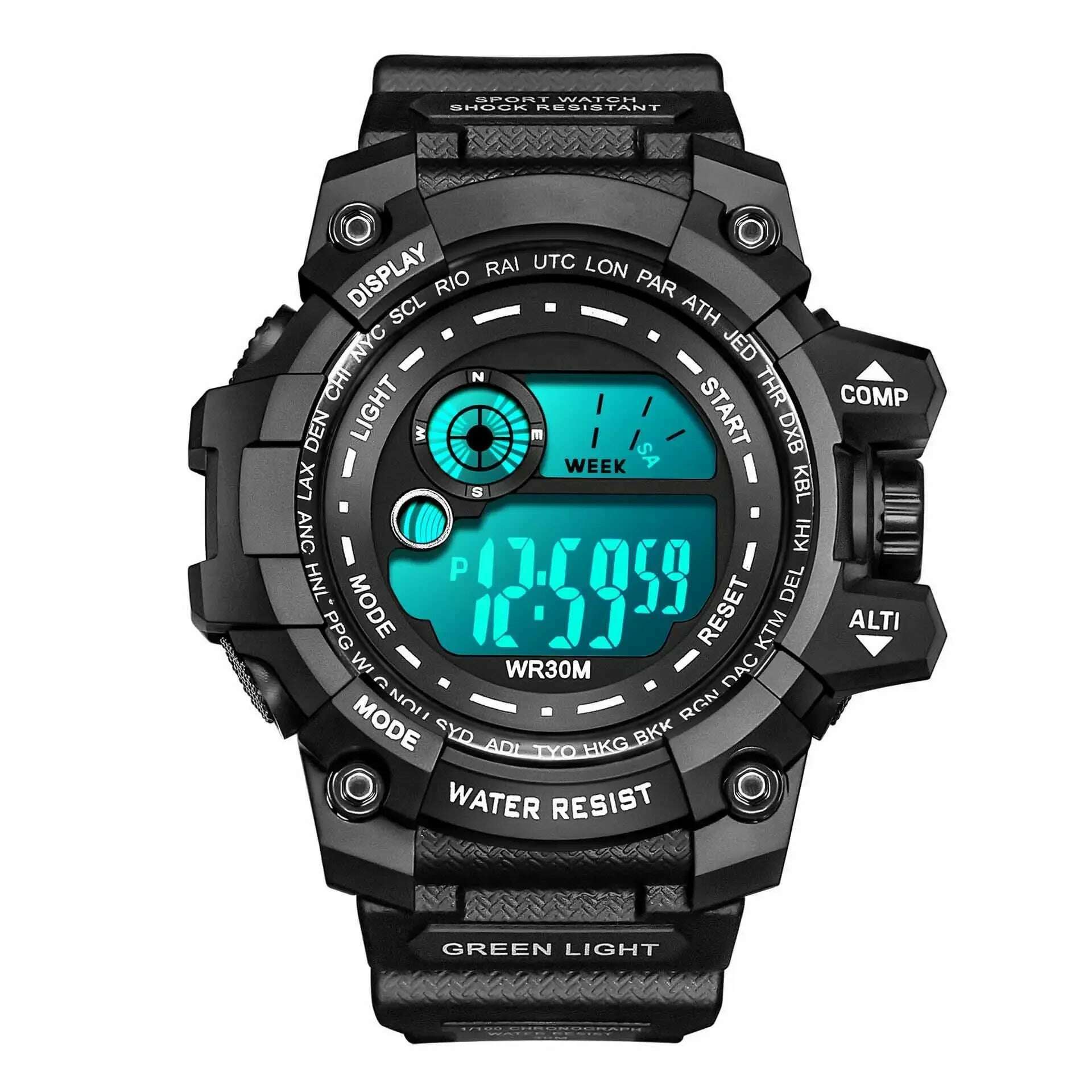 KIMLUD, YIKAZE Men LED Digital Watches Luminous Fashion Sport Waterproof Watches For Man Date Army Military Clock Relogio Masculino, Black, KIMLUD Womens Clothes