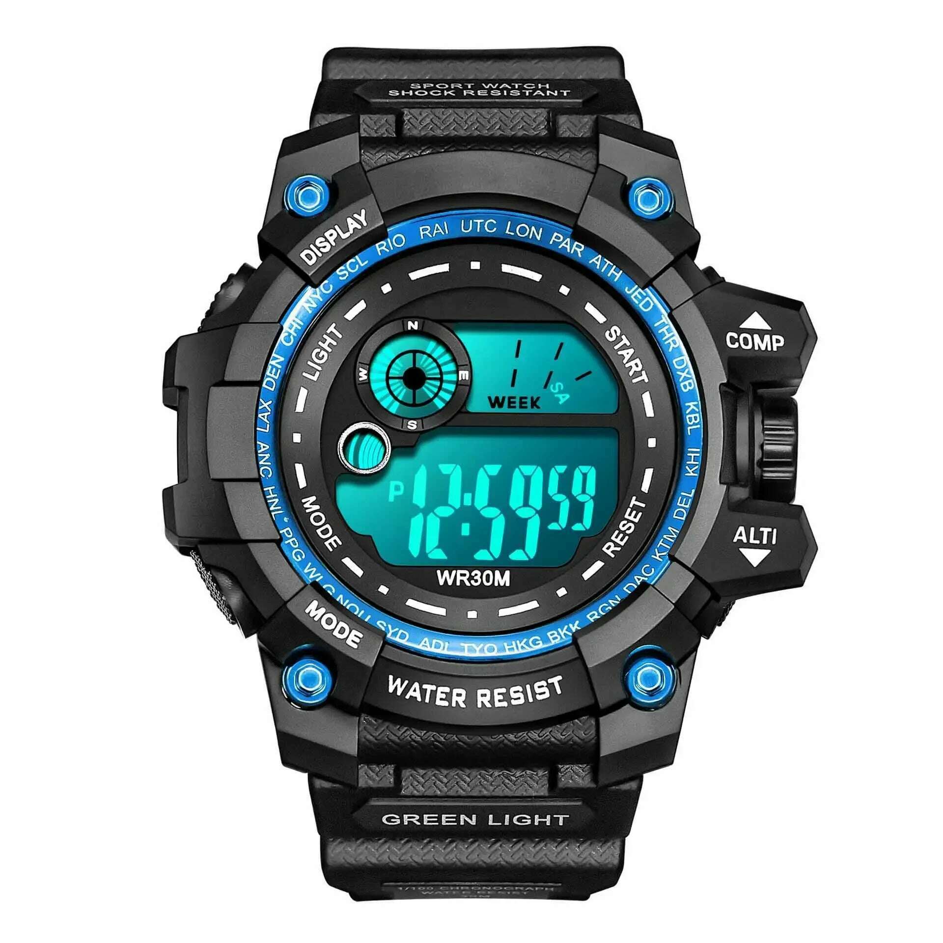 KIMLUD, YIKAZE Men LED Digital Watches Luminous Fashion Sport Waterproof Watches For Man Date Army Military Clock Relogio Masculino, Blue, KIMLUD Womens Clothes