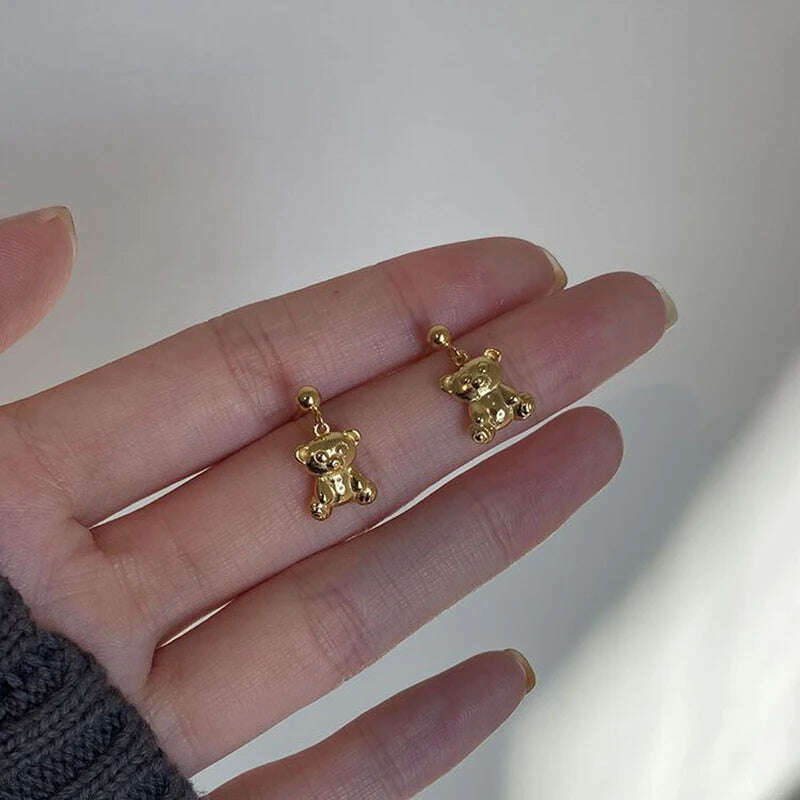KIMLUD, YIZIZAI New Japanese Sweet and Cute Bear Earring for Women Simple Cartoon MINI Bear Studs Silver Plated Jewellry Friendship Gift, KIMLUD Womens Clothes