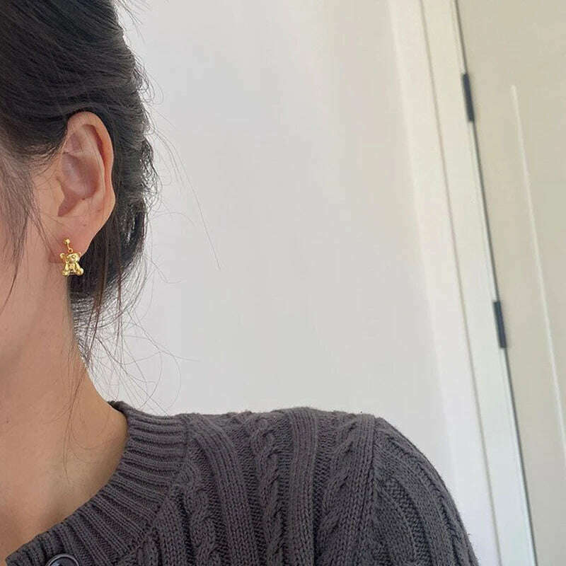 KIMLUD, YIZIZAI New Japanese Sweet and Cute Bear Earring for Women Simple Cartoon MINI Bear Studs Silver Plated Jewellry Friendship Gift, KIMLUD Womens Clothes