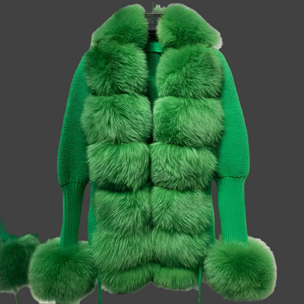 YOLOAgain Autumn Elegant Slim Black Sweater Real Fox Fur Cardigan Women Outerwear - KIMLUD