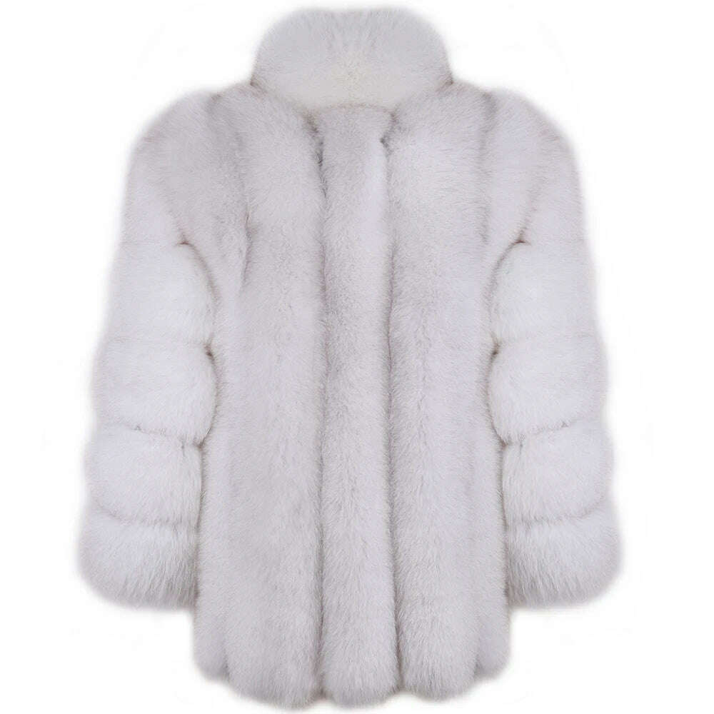 KIMLUD, YOLOAgain Women's Stand Collar Real Fox Fur Jacket Natural Fox Fur Coat 2024 Winter, KIMLUD Womens Clothes