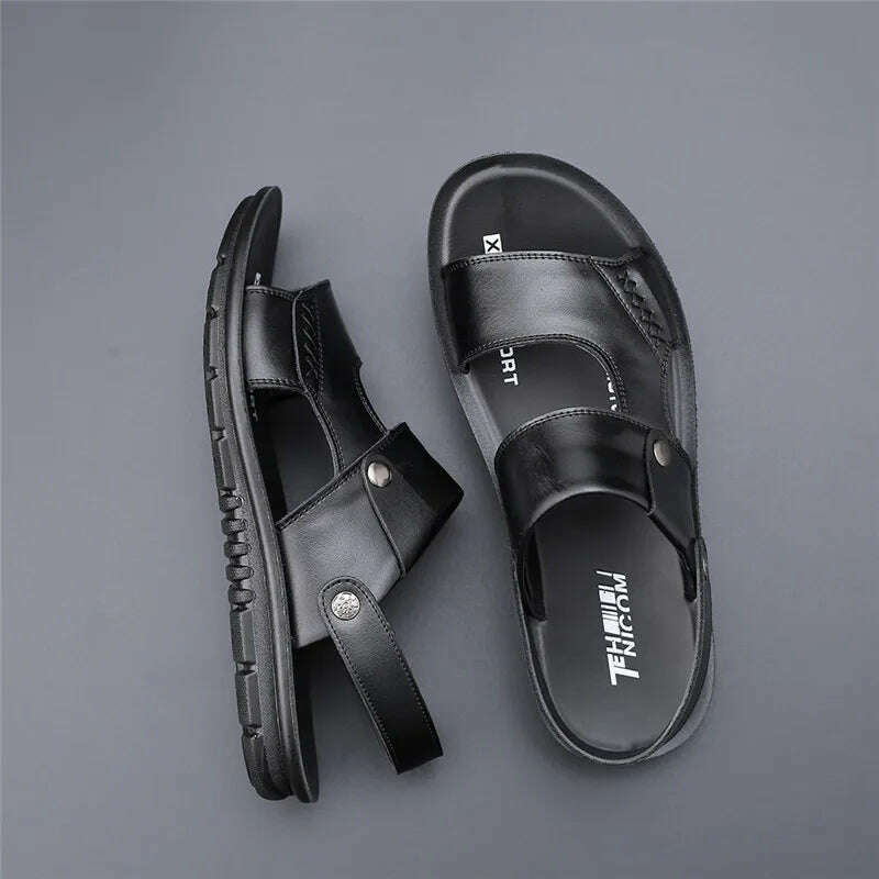 KIMLUD, Yomior New 2020 Summer Men Shoes Flats Vintage British Slip-On Genuine Leather Casual Non-slip Beach Sandals Slippers Flip Flop, KIMLUD Womens Clothes