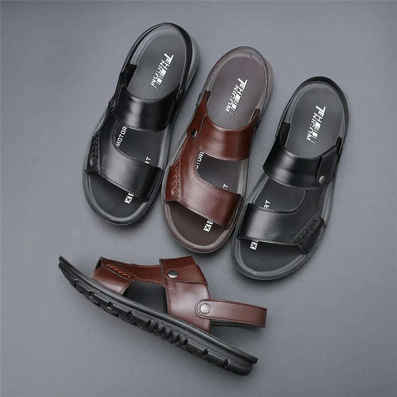 KIMLUD, Yomior New 2020 Summer Men Shoes Flats Vintage British Slip-On Genuine Leather Casual Non-slip Beach Sandals Slippers Flip Flop, KIMLUD Womens Clothes