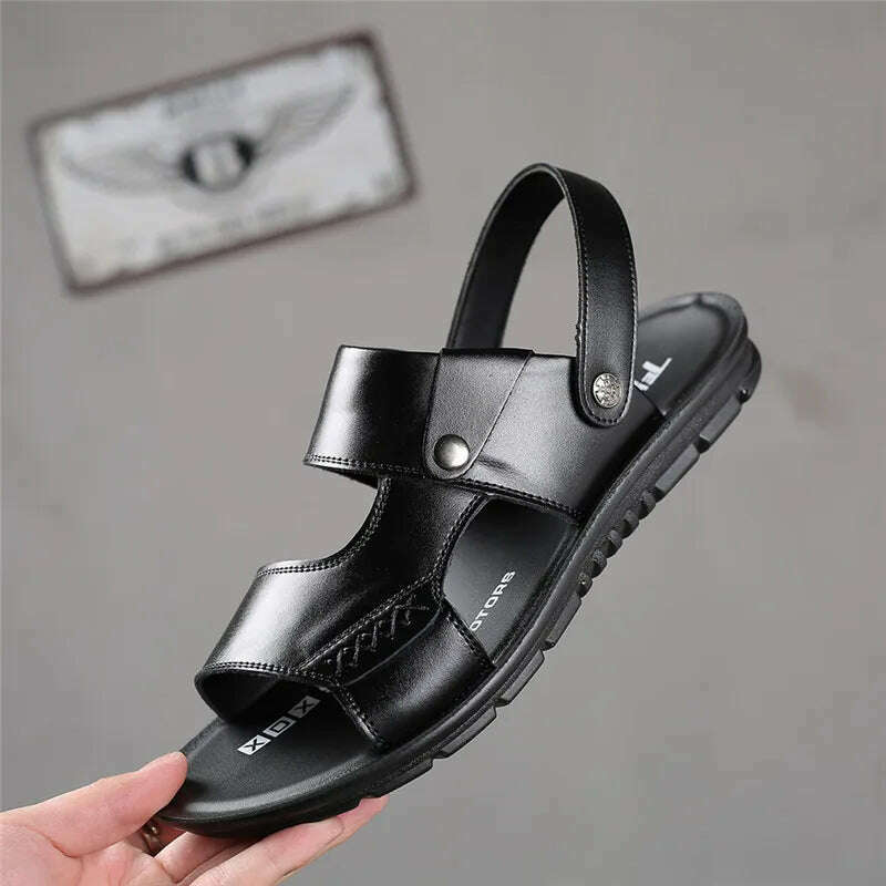 KIMLUD, Yomior New 2020 Summer Men Shoes Flats Vintage British Slip-On Genuine Leather Casual Non-slip Beach Sandals Slippers Flip Flop, KIMLUD Womens ClothesKIMLUD, Yomior New 2020 Summer Men Shoes Flats Vintage British Slip-On Genuine Leather Casual Non-slip Beach Sandals Slippers Flip Flop, black / 6.5, KIMLUD APPAREL - Womens Clothes
