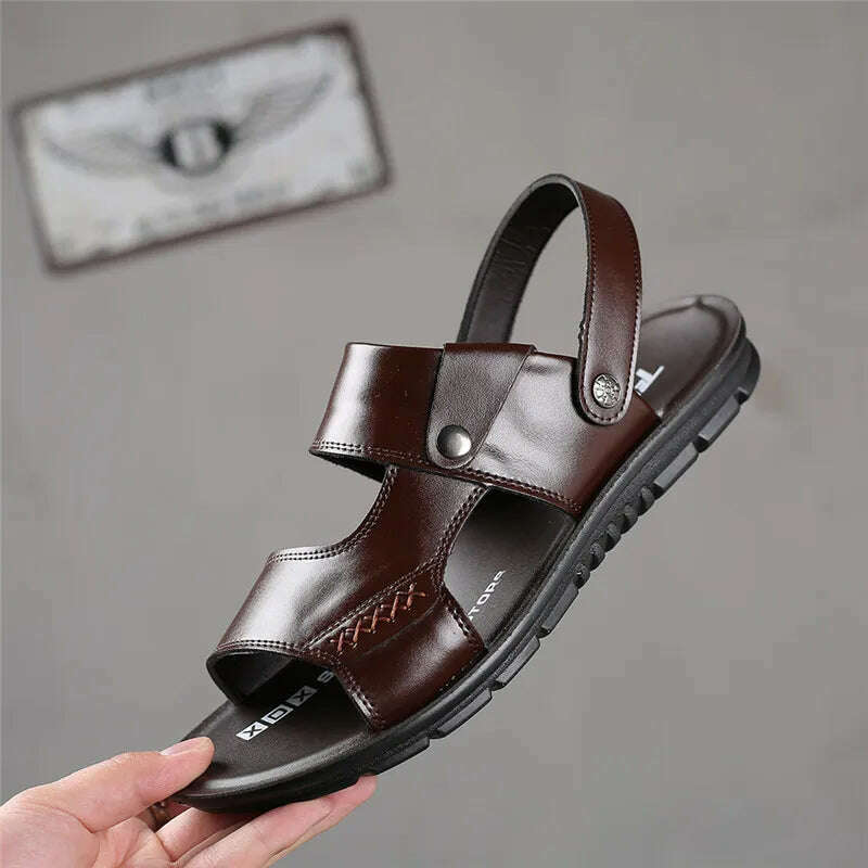 KIMLUD, Yomior New 2020 Summer Men Shoes Flats Vintage British Slip-On Genuine Leather Casual Non-slip Beach Sandals Slippers Flip Flop, KIMLUD Womens ClothesKIMLUD, Yomior New 2020 Summer Men Shoes Flats Vintage British Slip-On Genuine Leather Casual Non-slip Beach Sandals Slippers Flip Flop, Brown / 6.5, KIMLUD APPAREL - Womens Clothes