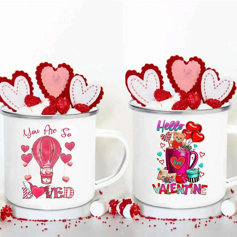 You Are So Loved Print Coffee Mug Valentine Enamel Mugs Valentine's Party Wine Juice Cups Valentine Cup Present for Her/ Family - KIMLUD