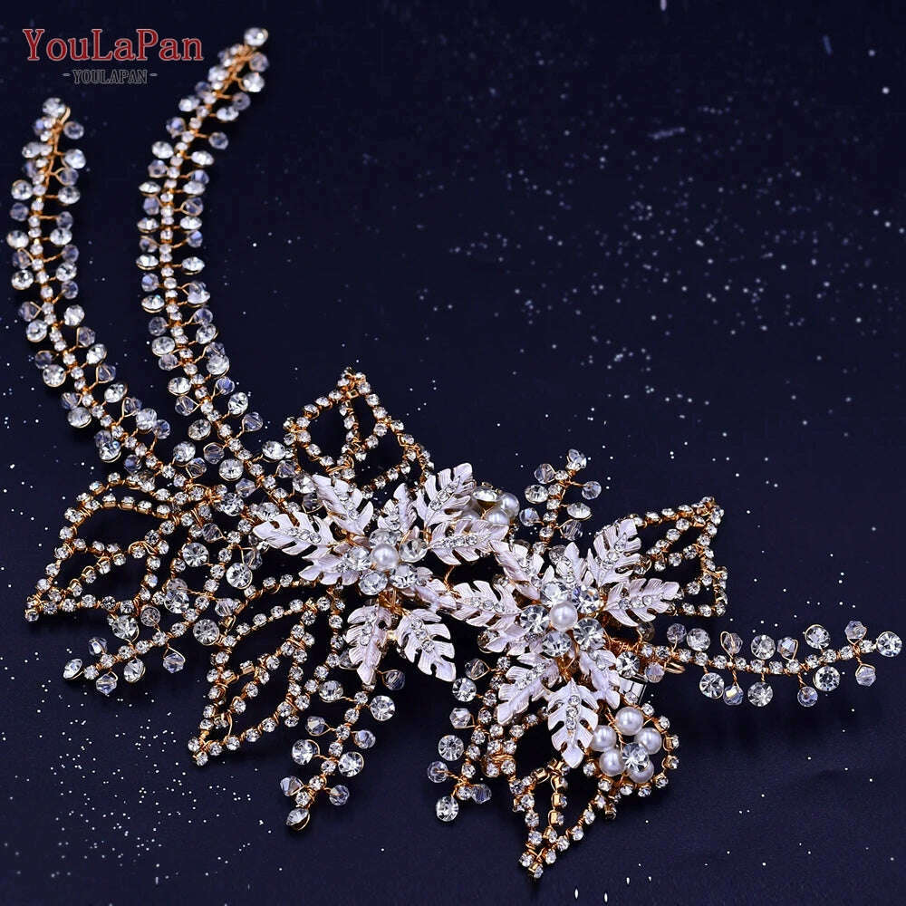 KIMLUD, YouLaPan Alloy Flower Bridal Hair Accessories Wedding Hair Clips Rhinestone Side Hairpin Women Crystal Wedding Headdress HP254, HP254-G, KIMLUD APPAREL - Womens Clothes