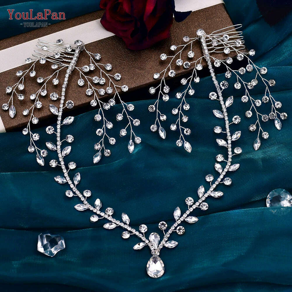 KIMLUD, YouLaPan Bling Rhinestone Headband Wedding Bridesmaid Headwear Women Fashion Hair Accessories Handmade Bride Tiara HP438, HP466-S, KIMLUD APPAREL - Womens Clothes