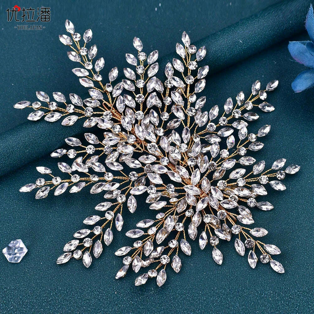 KIMLUD, YouLaPan Bling Rhinestone Headband Wedding Bridesmaid Headwear Women Fashion Hair Accessories Handmade Bride Tiara HP438, HP438-G, KIMLUD APPAREL - Womens Clothes