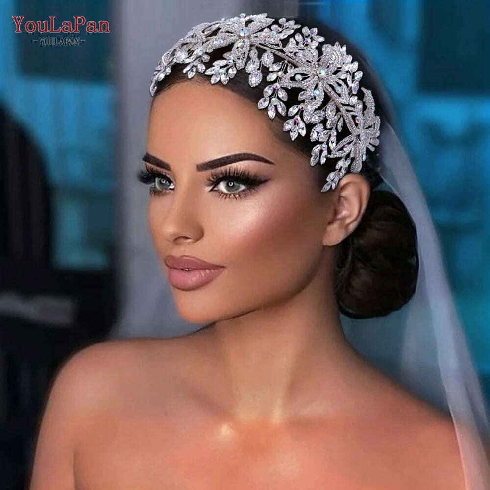 KIMLUD, YouLaPan Flower Headband for Bridal Wedding Headpiece Jewelry Hair Accessories Woman Tiara Bride Headdress for Party HP395, KIMLUD Womens Clothes