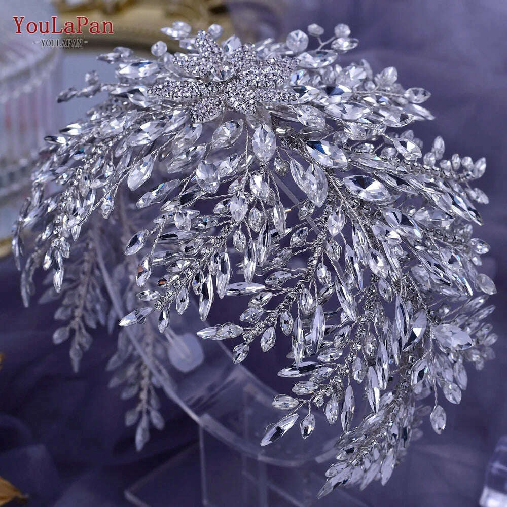 KIMLUD, YouLaPan Gorgeous Bride Tiara Women Headdress Flower Headpiece Wedding Hair Accessories Bride Headband Crystal Headwear HP420, KIMLUD Womens Clothes
