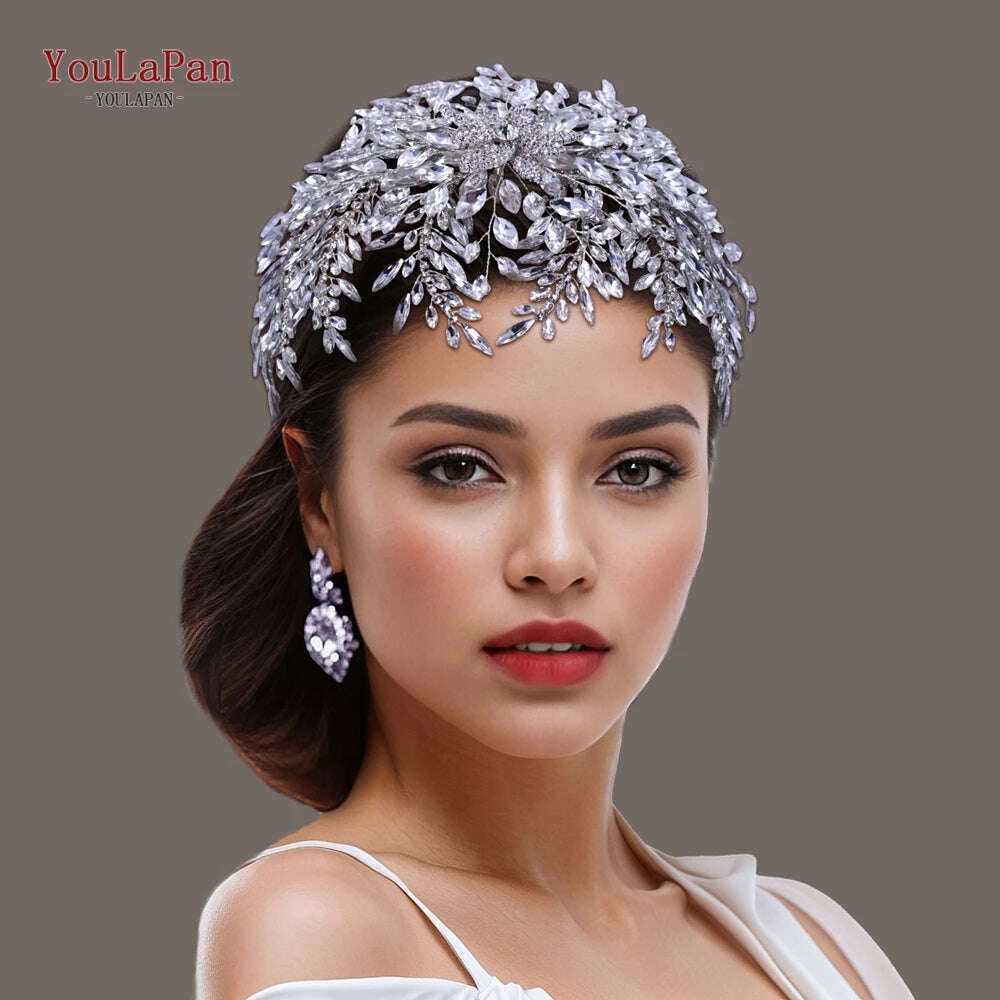 KIMLUD, YouLaPan Gorgeous Bride Tiara Women Headdress Flower Headpiece Wedding Hair Accessories Bride Headband Crystal Headwear HP420, KIMLUD Womens Clothes