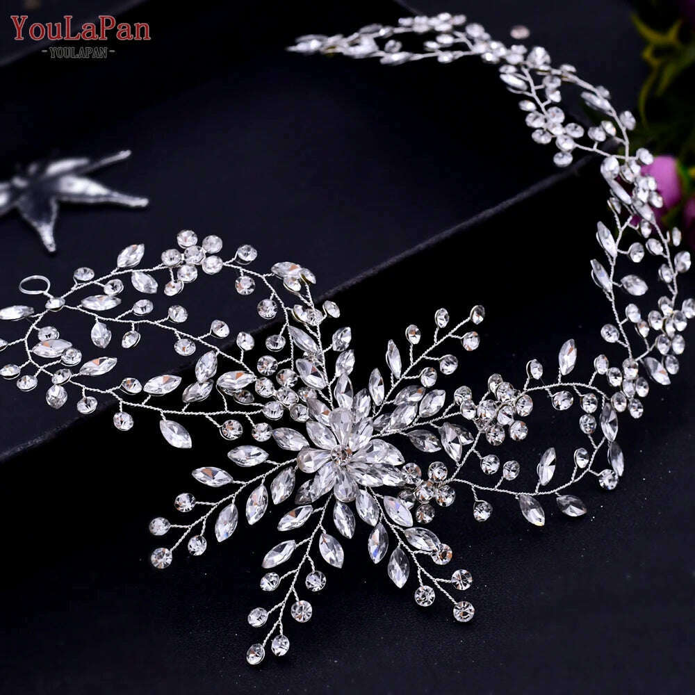 YouLaPan HP282 Wedding Headband Alloy Flower Leaf Hair Tiara Rhinestone Headpiece Bridal Headwear Hair Accessories Head Jewelry - KIMLUD