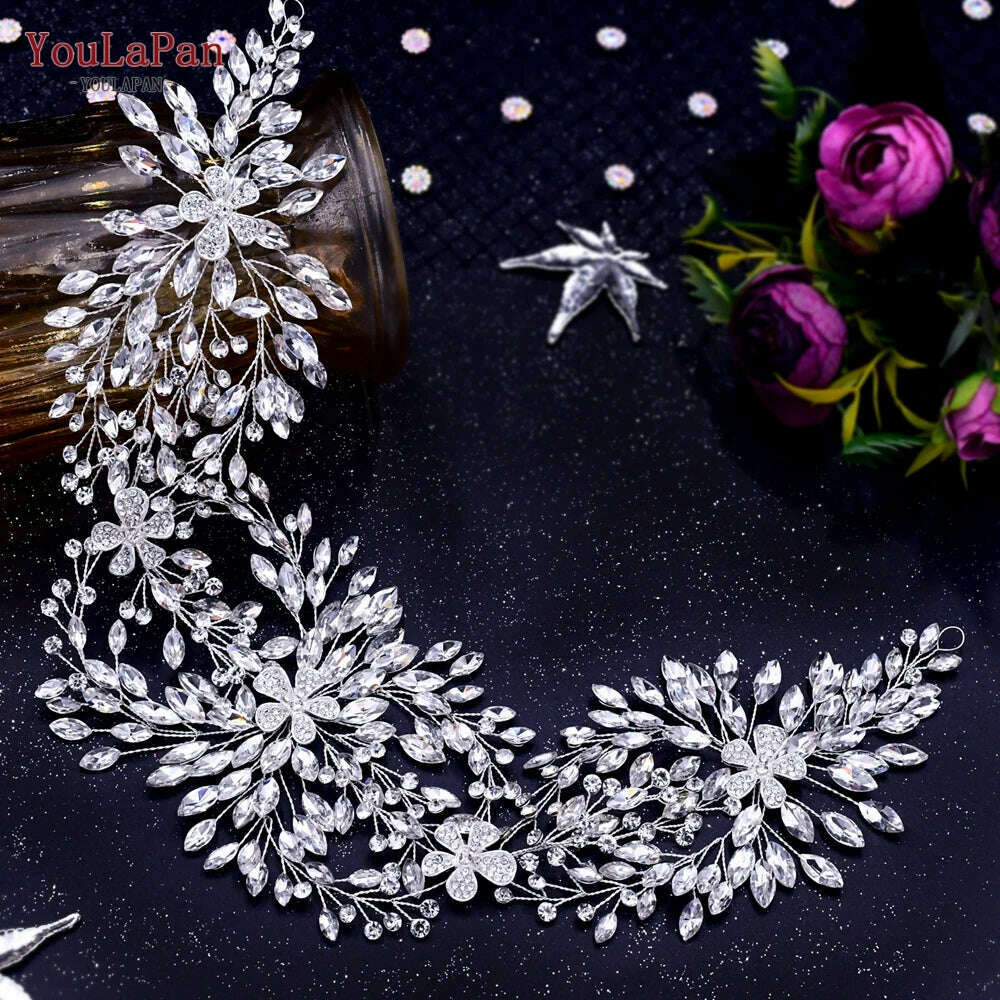 YouLaPan HP282 Wedding Headband Alloy Flower Leaf Hair Tiara Rhinestone Headpiece Bridal Headwear Hair Accessories Head Jewelry - KIMLUD