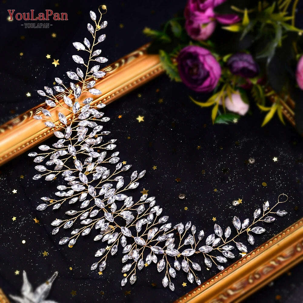 YouLaPan HP282 Wedding Headband Alloy Flower Leaf Hair Tiara Rhinestone Headpiece Bridal Headwear Hair Accessories Head Jewelry - KIMLUD