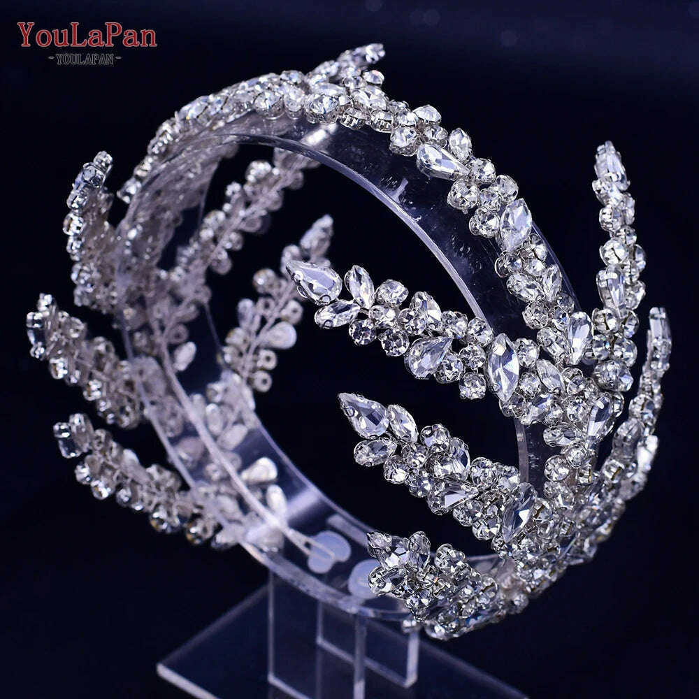 YouLaPan HP282 Wedding Headband Alloy Flower Leaf Hair Tiara Rhinestone Headpiece Bridal Headwear Hair Accessories Head Jewelry - KIMLUD