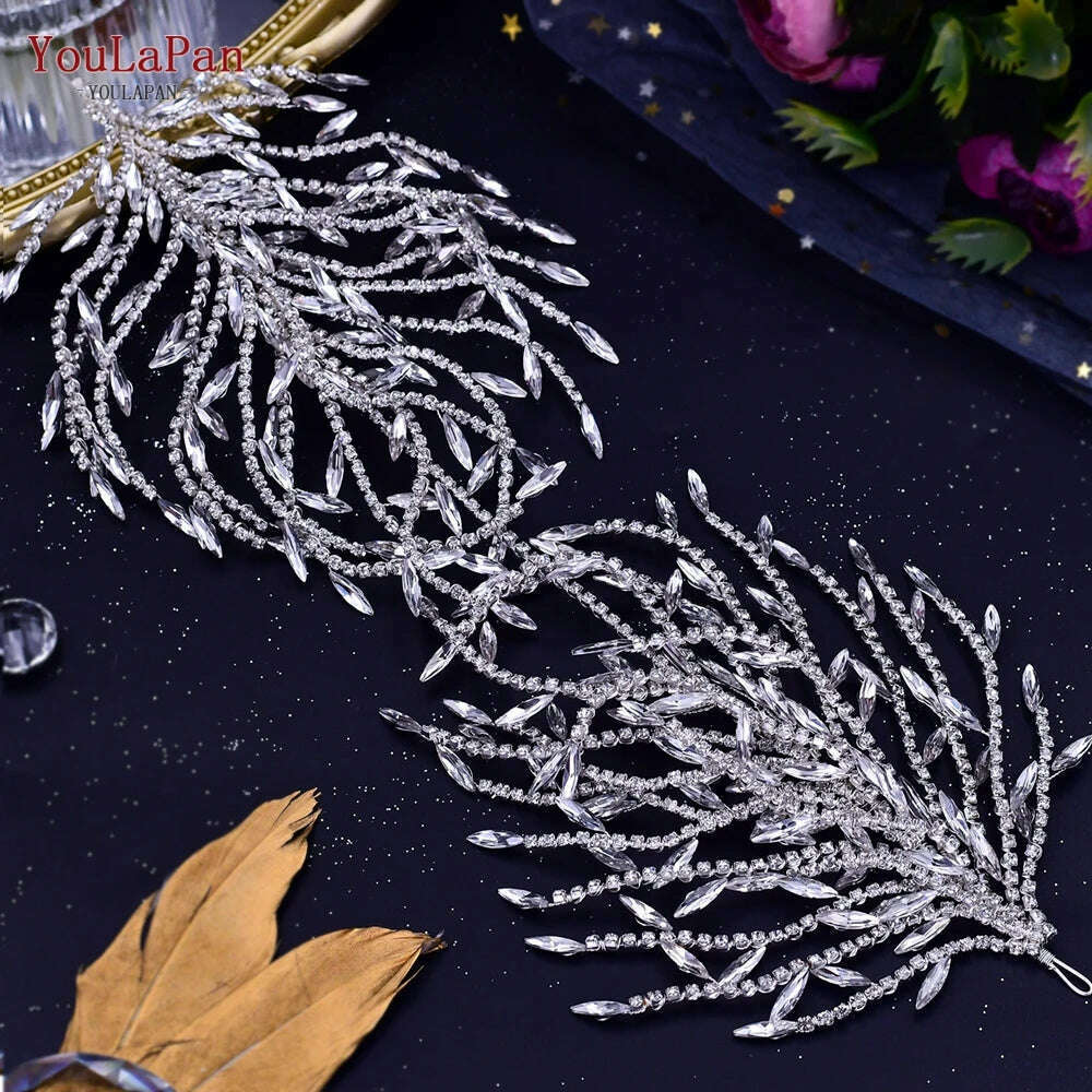 YouLaPan HP282 Wedding Headband Alloy Flower Leaf Hair Tiara Rhinestone Headpiece Bridal Headwear Hair Accessories Head Jewelry - KIMLUD