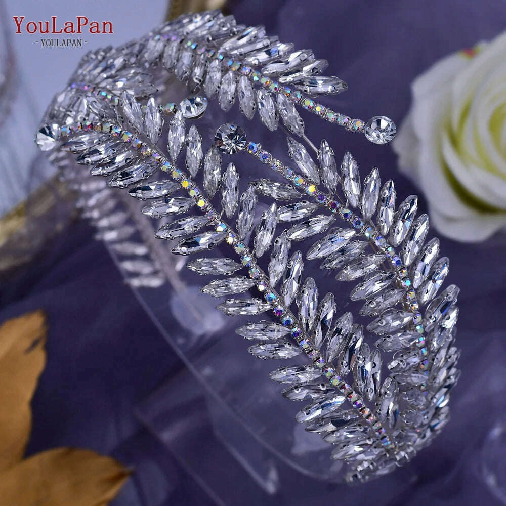 KIMLUD, YouLaPan HP419 Rhinestone Bridal Headband Woman Headpiece Wedding Hair Accessories Bride Hair Tiara and Crown Crystal Headdress, KIMLUD Womens Clothes