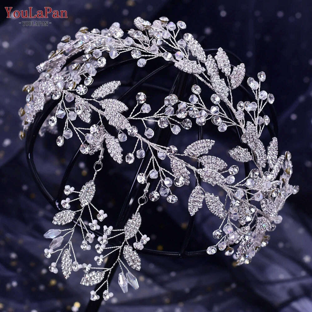 KIMLUD, YouLaPan HP419 Rhinestone Bridal Headband Woman Headpiece Wedding Hair Accessories Bride Hair Tiara and Crown Crystal Headdress, HP398-one set / Headbands, KIMLUD APPAREL - Womens Clothes