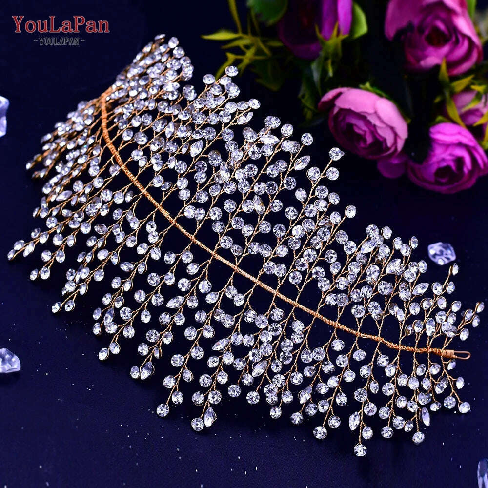 KIMLUD, YouLaPan HP434 Bridal Headband Rhinestone Women Headwear Bride Crowns Tiaras Wedding Hair Accessories Pageant Party Headdress, HP258-G / CHINA, KIMLUD APPAREL - Womens Clothes