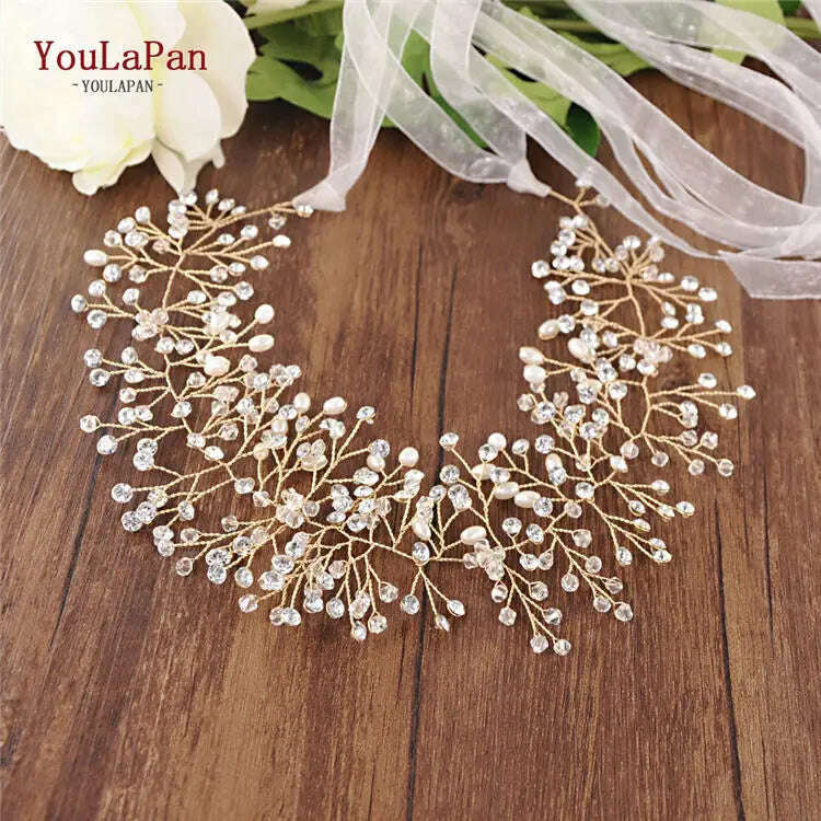 KIMLUD, YouLaPan SH10 Golden Wedding Belt Pearls Crystal Belt Handmade Rhinestone Belt for Wedding Accessories Golden Bridal Sash Belt, Off-White organza / Sliver, KIMLUD APPAREL - Womens Clothes