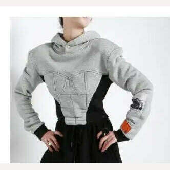 Yuerwang Women Hoodies Sweatshirt Patchwork Y2k Cropped Hoodies Crop Top Vintage Casual Short Women Sweatshirt 2022 Pullover - KIMLUD