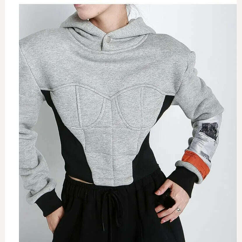 Yuerwang Women Hoodies Sweatshirt Patchwork Y2k Cropped Hoodies Crop Top Vintage Casual Short Women Sweatshirt 2022 Pullover - KIMLUD