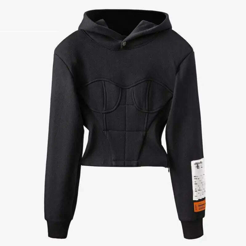 Yuerwang Women Hoodies Sweatshirt Patchwork Y2k Cropped Hoodies Crop Top Vintage Casual Short Women Sweatshirt 2022 Pullover - KIMLUD