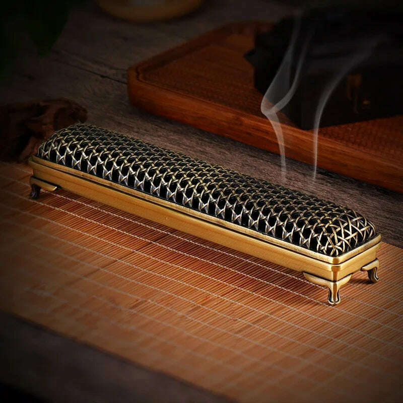 YXY Chinese Style Woven Hollow Incense Burner Metal for Sandalwood OUD 21cm Incense Sticks Holder Zen Home Decor Line Stick Base - KIMLUD