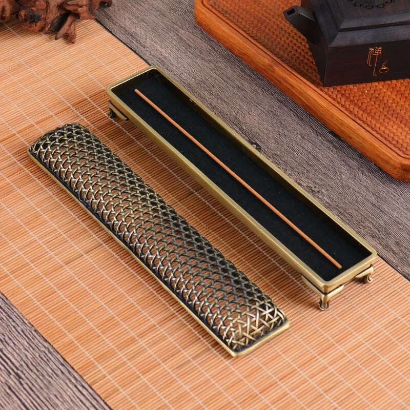 YXY Chinese Style Woven Hollow Incense Burner Metal for Sandalwood OUD 21cm Incense Sticks Holder Zen Home Decor Line Stick Base - KIMLUD