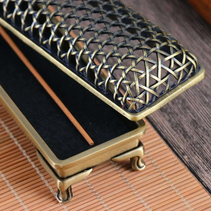 YXY Chinese Style Woven Hollow Incense Burner Metal for Sandalwood OUD 21cm Incense Sticks Holder Zen Home Decor Line Stick Base - KIMLUD