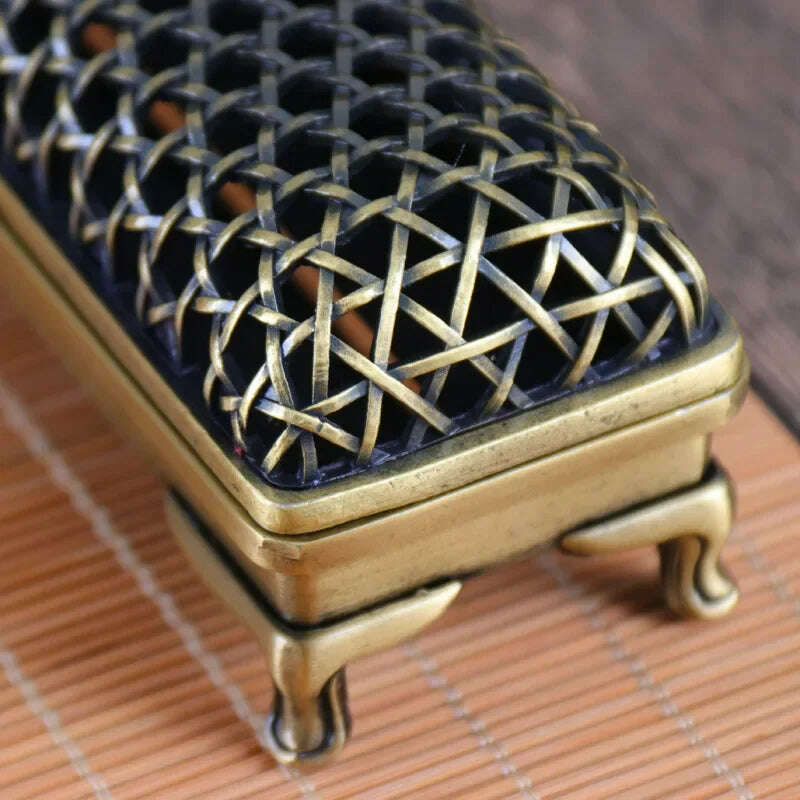 YXY Chinese Style Woven Hollow Incense Burner Metal for Sandalwood OUD 21cm Incense Sticks Holder Zen Home Decor Line Stick Base - KIMLUD