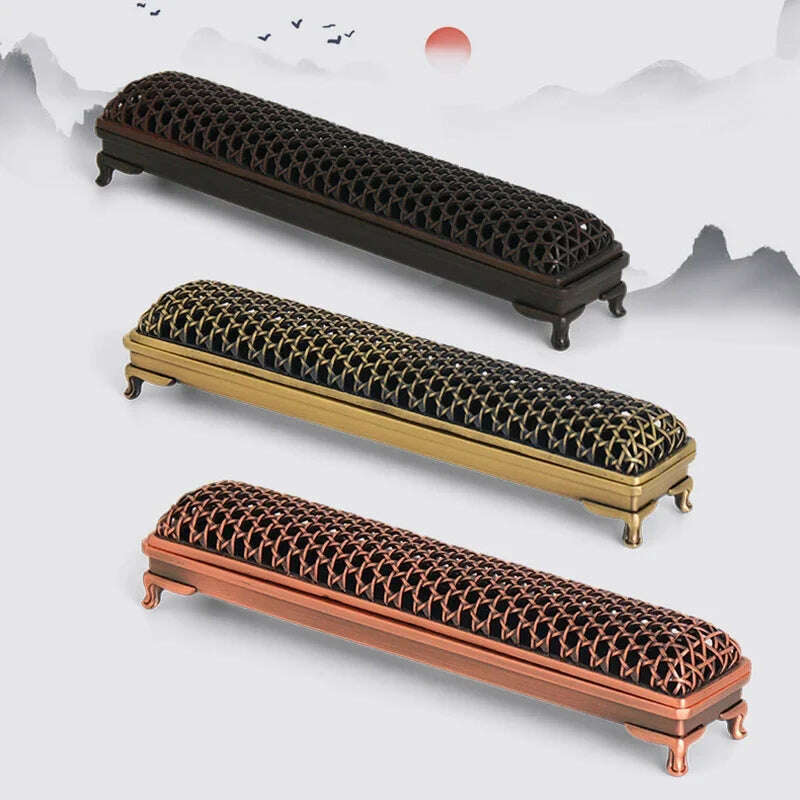 YXY Chinese Style Woven Hollow Incense Burner Metal for Sandalwood OUD 21cm Incense Sticks Holder Zen Home Decor Line Stick Base - KIMLUD