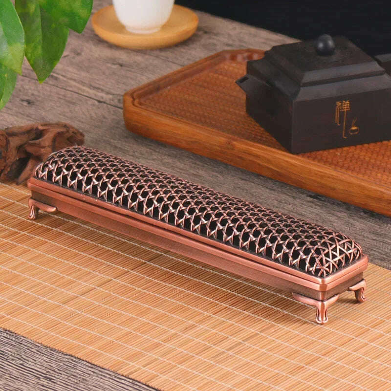 YXY Chinese Style Woven Hollow Incense Burner Metal for Sandalwood OUD 21cm Incense Sticks Holder Zen Home Decor Line Stick Base - KIMLUD