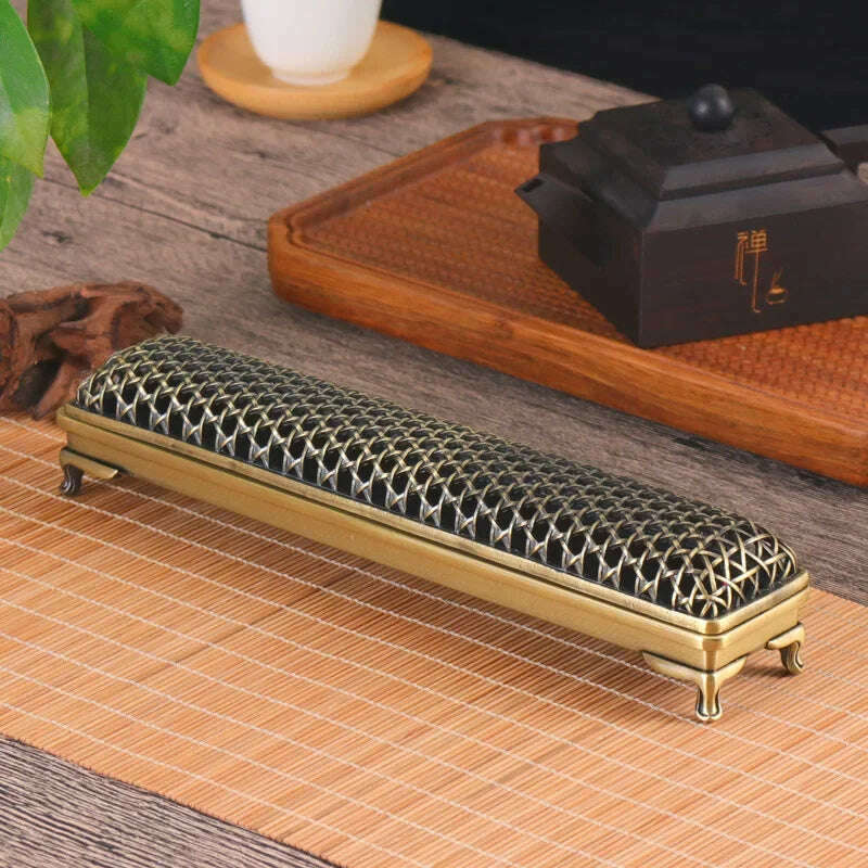 YXY Chinese Style Woven Hollow Incense Burner Metal for Sandalwood OUD 21cm Incense Sticks Holder Zen Home Decor Line Stick Base - KIMLUD