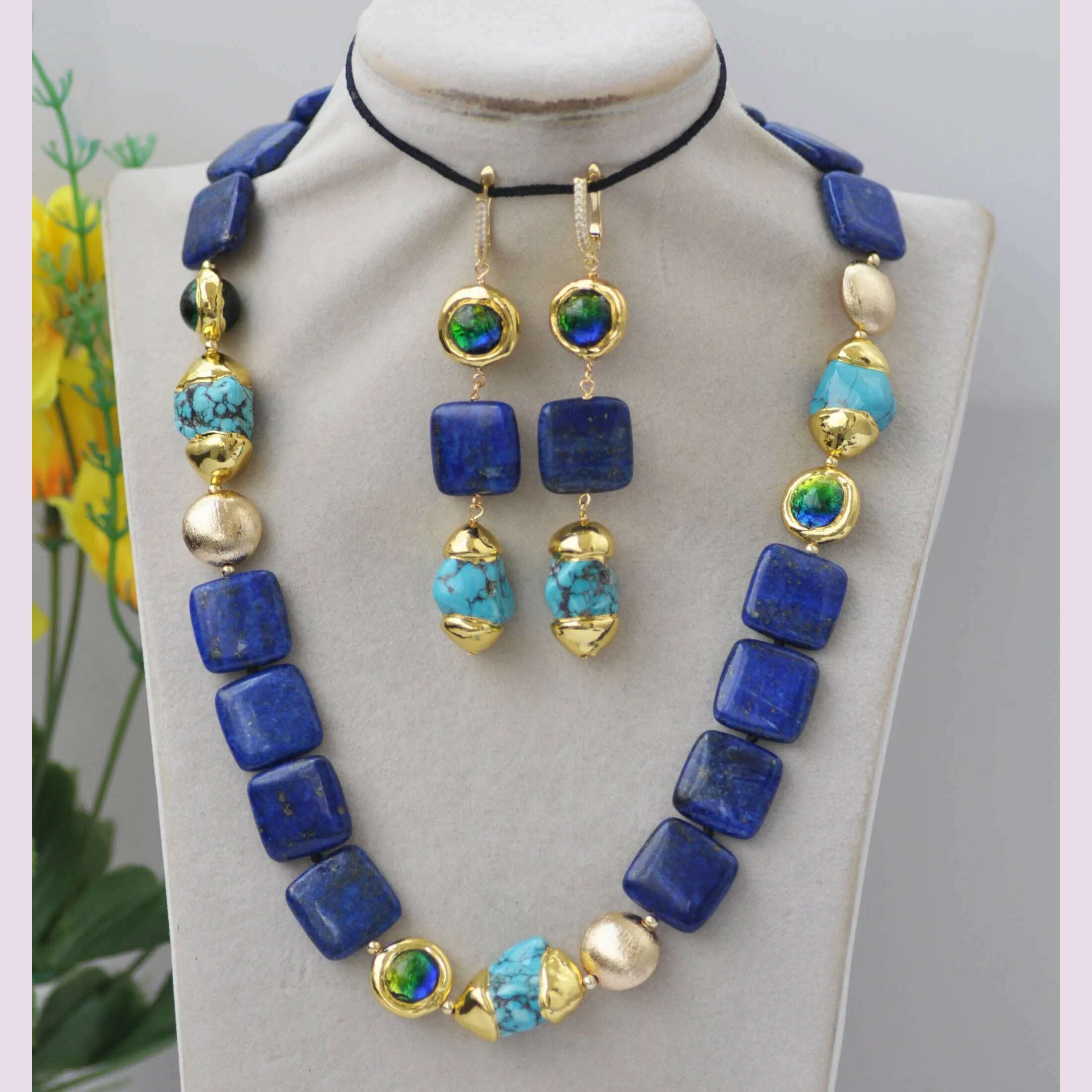 KIMLUD, Z13269 Baroque Turquoise Lapis Lazuli Necklace Earring, KIMLUD Womens Clothes