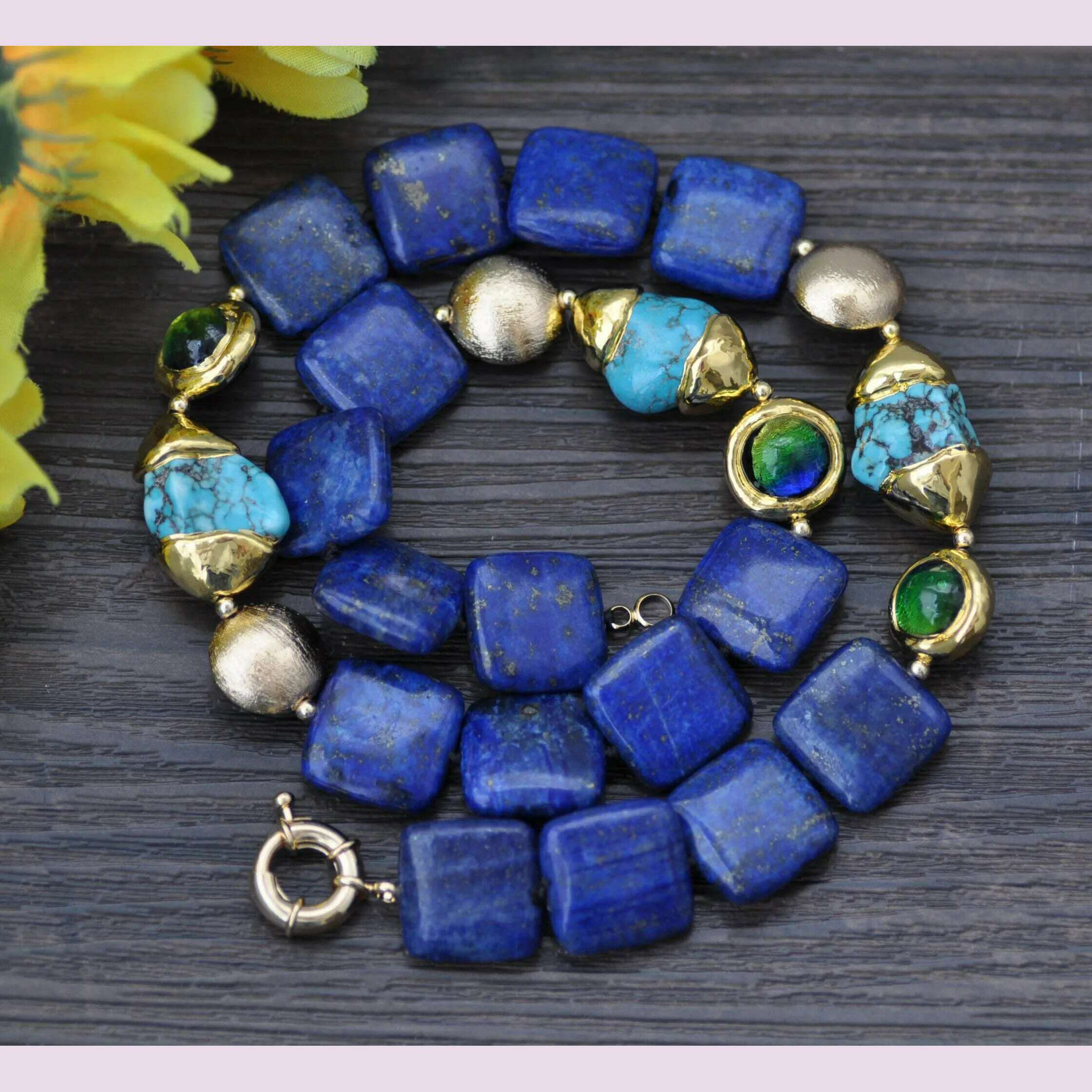 KIMLUD, Z13269 Baroque Turquoise Lapis Lazuli Necklace Earring, KIMLUD Womens Clothes